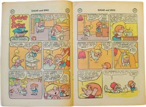 Susan Honeyman wrote about Sheldon Mayer’s comic strip “Sugar and Spike” for an article scheduled to be published in “Children’s Literature Association Quarterly” in January 2014. Sugar and Spike was a syndicated DC Comics series from 1956 to 1971.