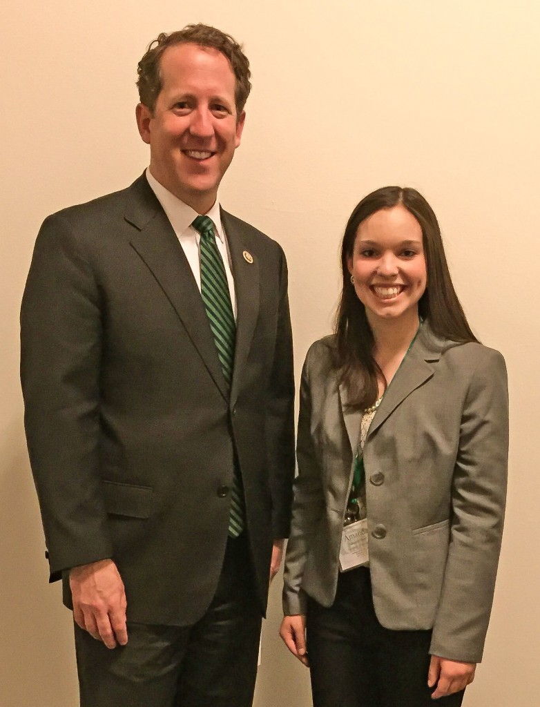 Congressman Adrian Smith (R-NE) met with Amanda Slater of Clay Center Wednesday to congratulate her on being selected to present her research to members of Congress and their staff during the Posters on the Hill conference in Washington, D.C.   Slater, a junior at UNK, discussed her research project titled “Adult Influences in the Construction of Youth War Diaries.” 
