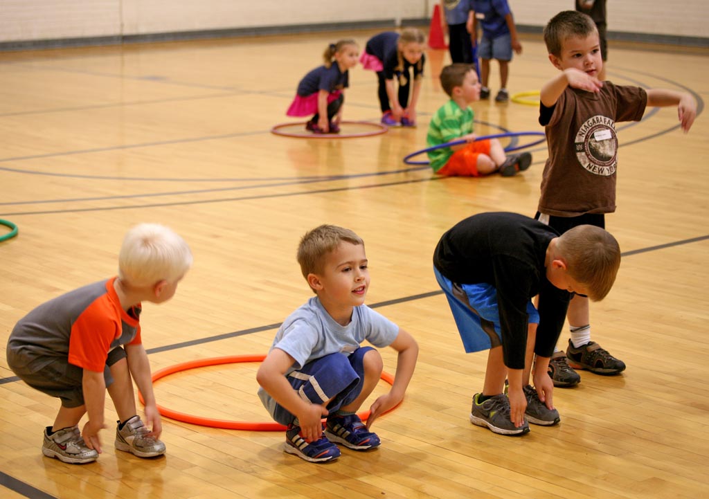 Students participate in home school physical education classes offered at the University of Nebraska at Kearney. Faculty from the Kinesiology and Sport Sciences Department created the curriculum, and 40 undergraduate students studying physical education created lesson plans and taught the classes each week.