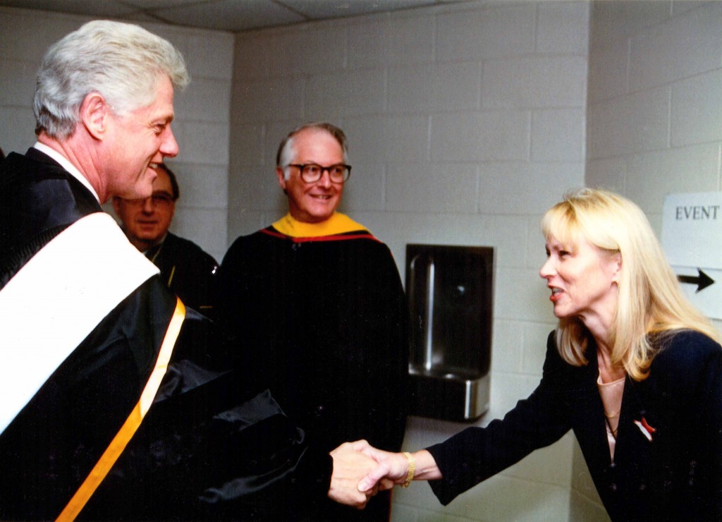 Bev Mathiesen says one of the memorable moments of her time at UNK was on Dec. 8, 2000, when she met President Bill Clinton during his visit to campus.