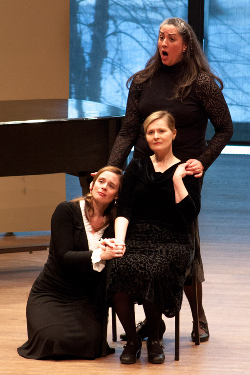 Anne Jennifer Nash, left, Sylvia Stoner, seated, and Sharon Campbell perform “SISTER - Show Me Eternity: Scenes of Sisterhood, Seclusion, and Strength.” The concert about the life and work of Emily Dickinson is at 7:30 p.m. Saturday at UNK’s Fine Arts Recital Hall. (Courtesy photo)
