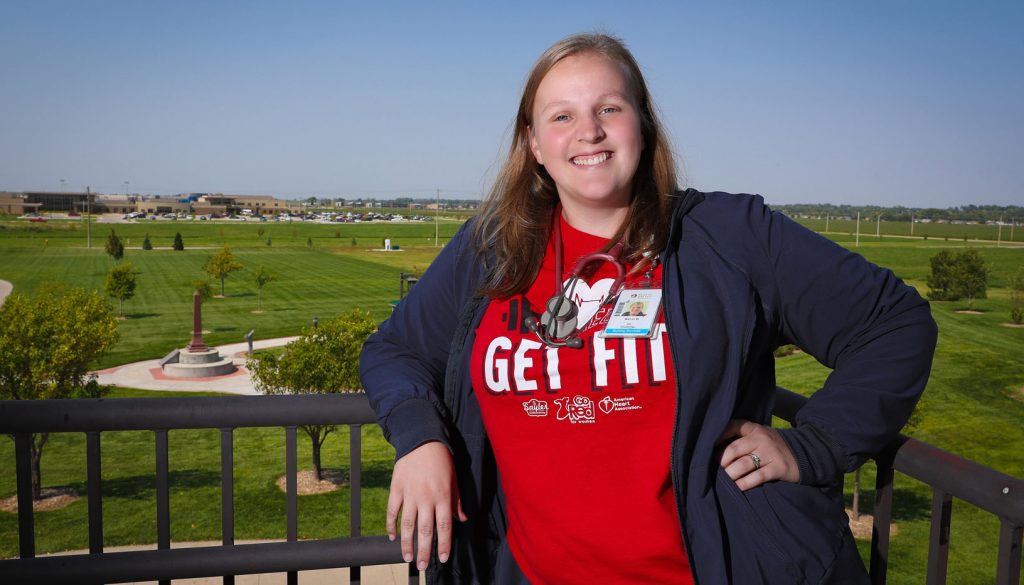 “Thompson Scholars and the Buffett Scholarship made such a difference in my life,” says Kerri Gibbs, a 2014 University of Nebraska Medical Center at Kearney graduate. “It made me the person I am today.” (Photo by Corbey R. Dorsey/UNK Communications)