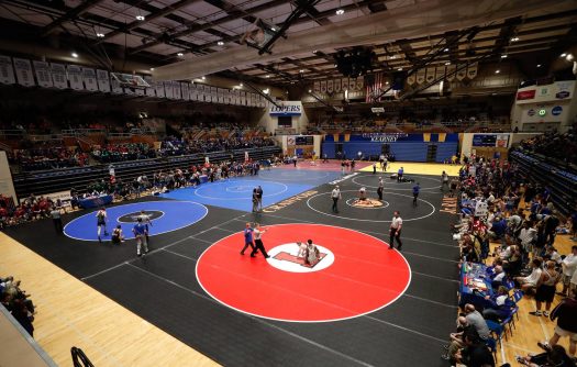 University of Nebraska at Kearney has hosted the NSAA Dual Wrestling Championships each year since the event launched in 2013. The event brings 3,000 to 4,000 competitors, coaches and fans to Kearney. (Photo by Corbey R. Dorsey, UNK Communications)