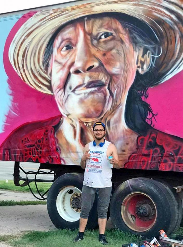 Josh Arias created this portrait of his grandmother, Mercedes, on the side of a trailer in Ravenna. “She was basically like my other mom,” he said of Mercedes, who lived with Arias’ family until he was about 21. She currently resides in Lexington. (Courtesy Photo)