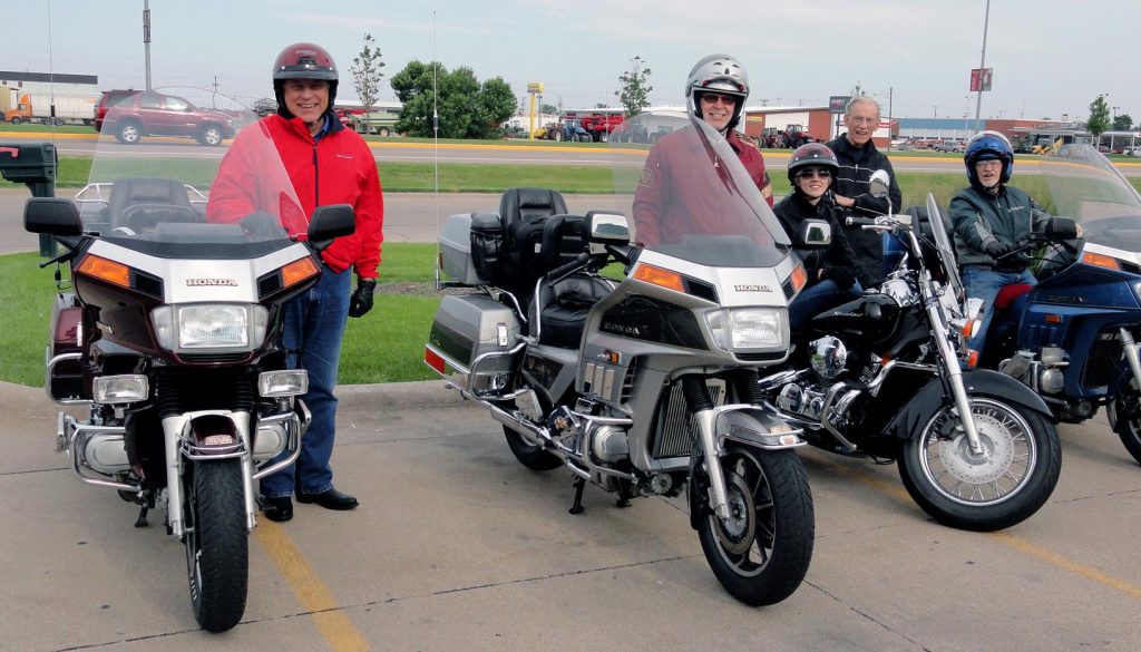 Ron Tuttle, who is retiring after 44 years as an industrial technology professor at UNK, still enjoys cruising the open road on his motorcycle. Tuttle, far left, is pictured with former and current riding buddies, from left, John Dinsmore, his daughter Kenzie Tuttle, Doyle Howitt and Robert Larson.