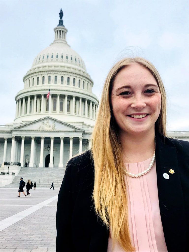 Ivy Prater, who graduated from UNK on May 4, is moving to Washington, D.C., in July to work full time for the National Rural Electric Cooperative Association. The week before commencement, she represented sororities from across the country as a student lobbyist for the Fraternal Government Relations Coalition.
