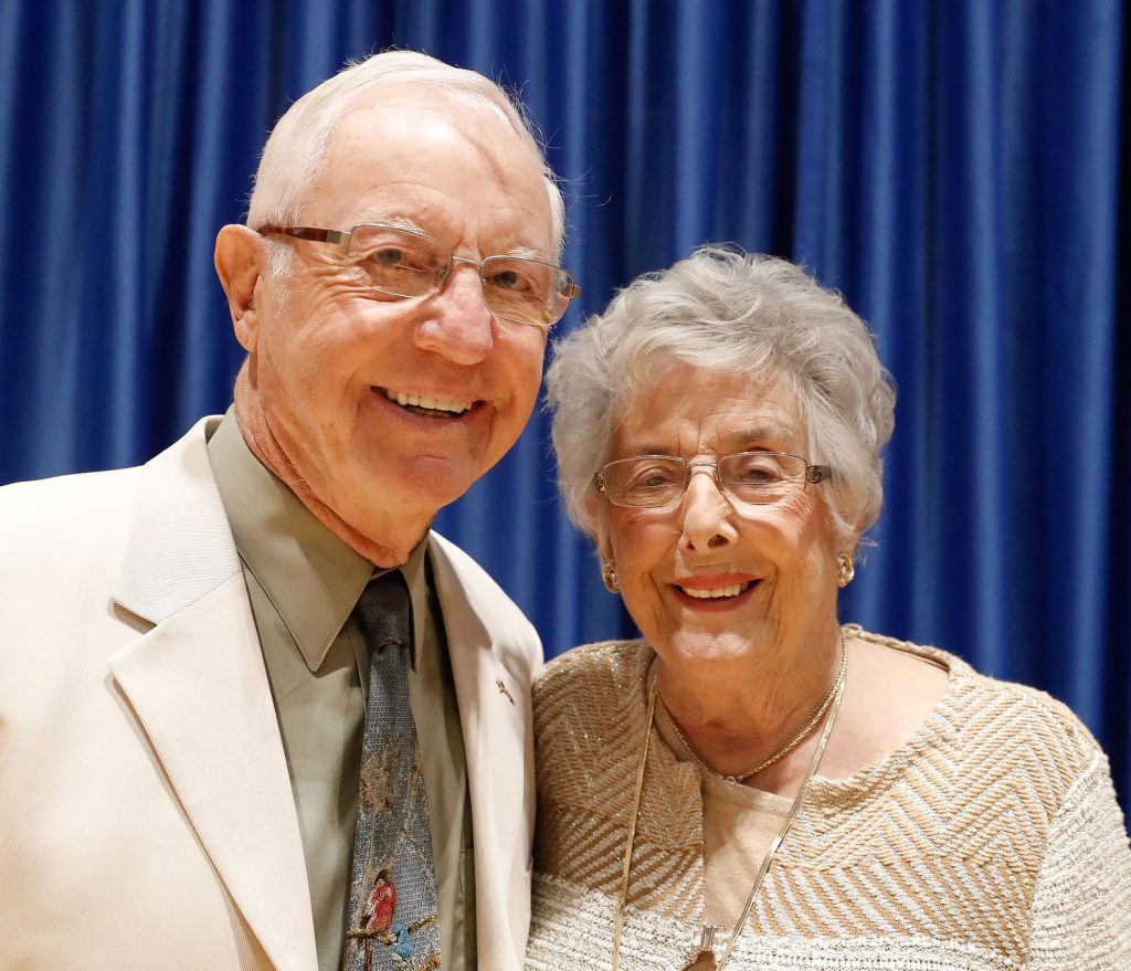 Richard and Barbara Bush of Kearney were recognized during Friday’s UNK commencement ceremony with the Ron and Carol Cope Cornerstone of Excellence Award. (Photo by Corbey R. Dorsey, UNK Communications)