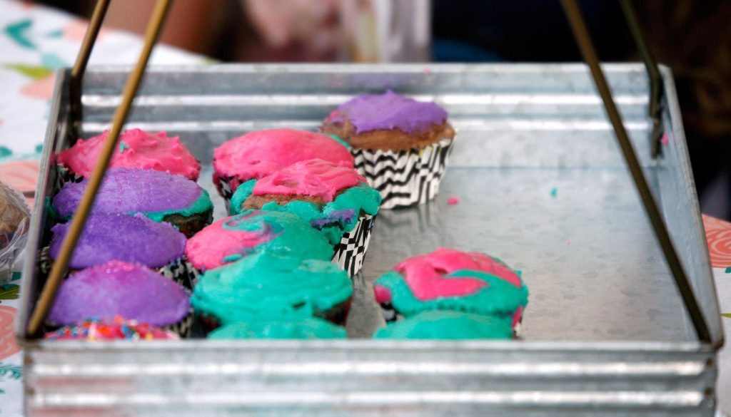 Colorful cupcakes are on display for customers Friday evening during the Biz Kidz Camp product showcase at the Kearney Hy-Vee. (Photo by Tyler Ellyson, UNK Communications)
