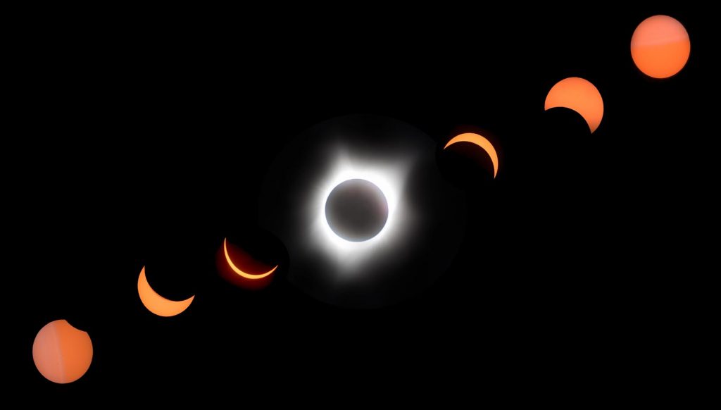 UNK faculty Emma Brinley Buckley and Mary Harner used time-lapse cameras to study the solar eclipse and its impact on the ecosystem. This composite photo of the Aug. 21, 2017, event is among those the researchers produced. (Photo courtesy of Emma Brinley Buckley)