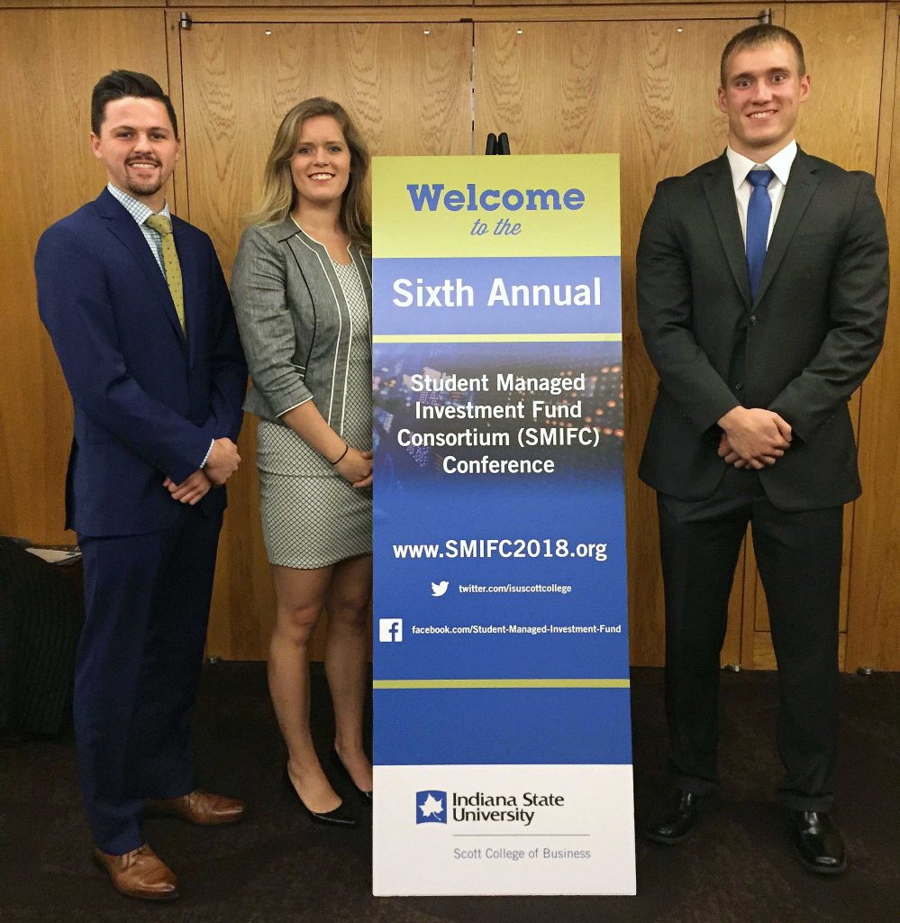 UNK students, from left, Tristan Crook, Madisson Whalen and Adam Starr placed second in a collegiate stock pitch competition during the sixth annual Student Managed Investment Fund Consortium Conference Oct. 4-5 in Chicago. (Courtesy photo)