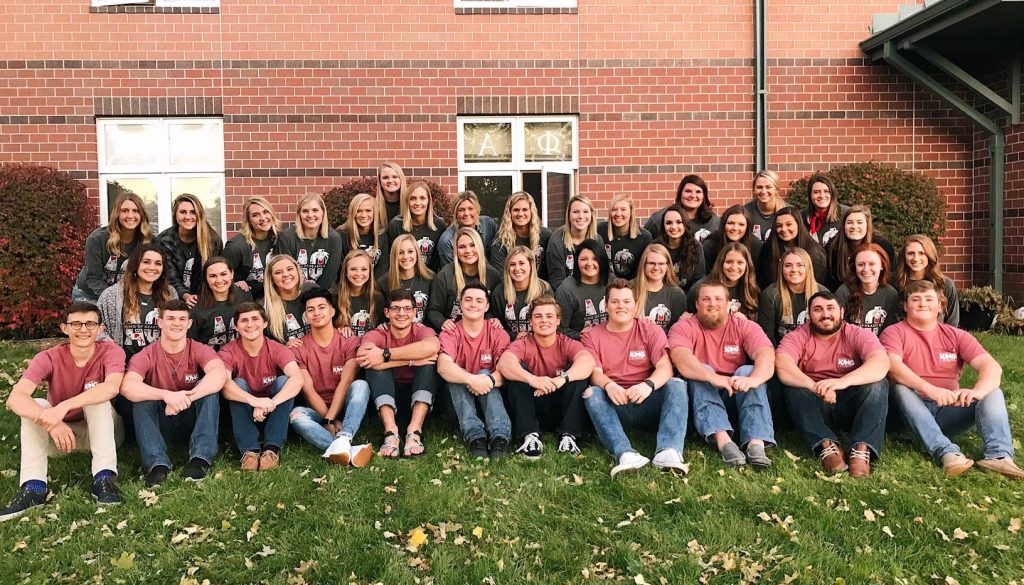 Members of UNK’s Alpha Phi sorority are pictured with the contestants for this year’s King of Hearts male pageant, a fundraiser that supports the Alpha Phi Foundation and S.A.F.E. Center. The event is scheduled for 7 p.m. Nov. 1 at Merryman Performing Arts Center in Kearney. (Courtesy photo)