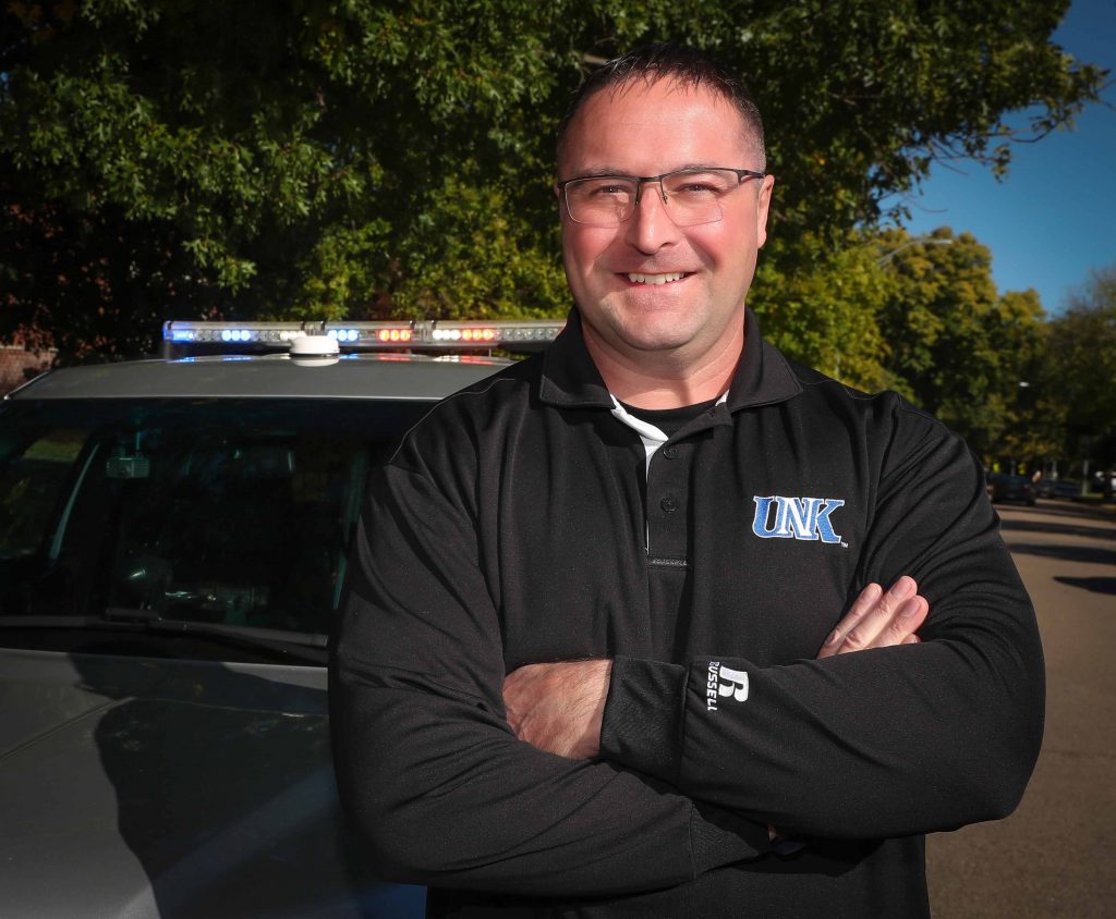 Following a 24-year career with the Kearney Police Department, Kyle Harshbarger has joined the University of Nebraska at Kearney Department of Criminal Justice as a full-time lecturer. (Photo by Corbey R. Dorsey, UNK Communications)