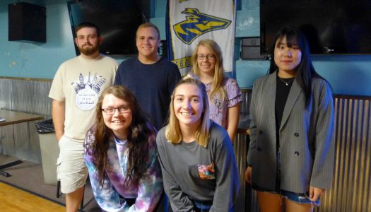 UNK Students in Mass Media members recently inducted include, front row left to right, Cheyanne Diessner and Alana Kellen; back row left to right, Owen Bridges, Marcus Wagner, Britney Manuel and Yu Jin Oh.
