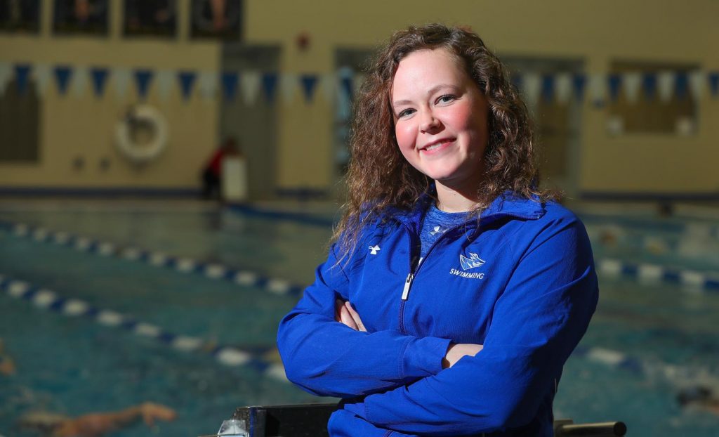 UNK swimmer Addison Peitz plans to forgo her final year of eligibility so she can pursue a career in recreation management and coaching and provide the same opportunities for youths she had in her hometown of Hartington. (Photo by Corbey R. Dorsey, UNK Communications)