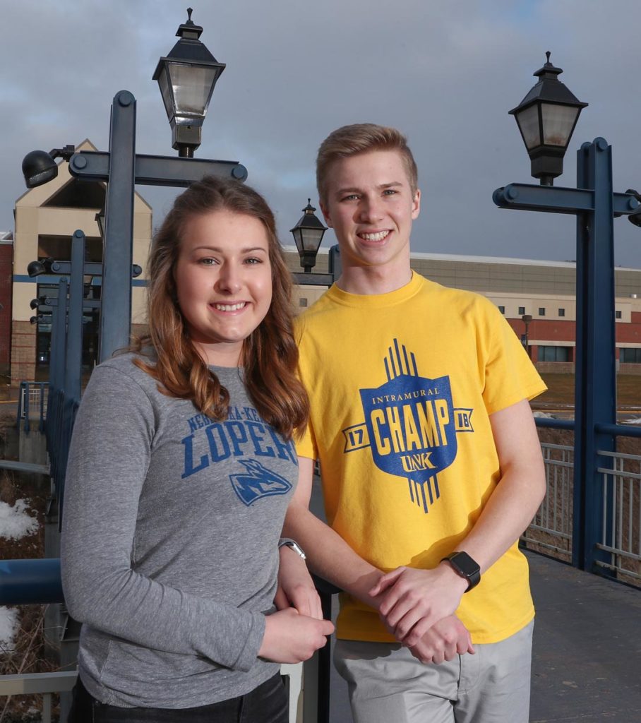 Twin siblings Morgan and Trevor Daubert of Omaha want to make a difference at UNK. They’re both involved in Student Senate, Greek life and undergraduate research, and they serve as resident assistants. (Photo by Corbey R. Dorsey, UNK Communications)