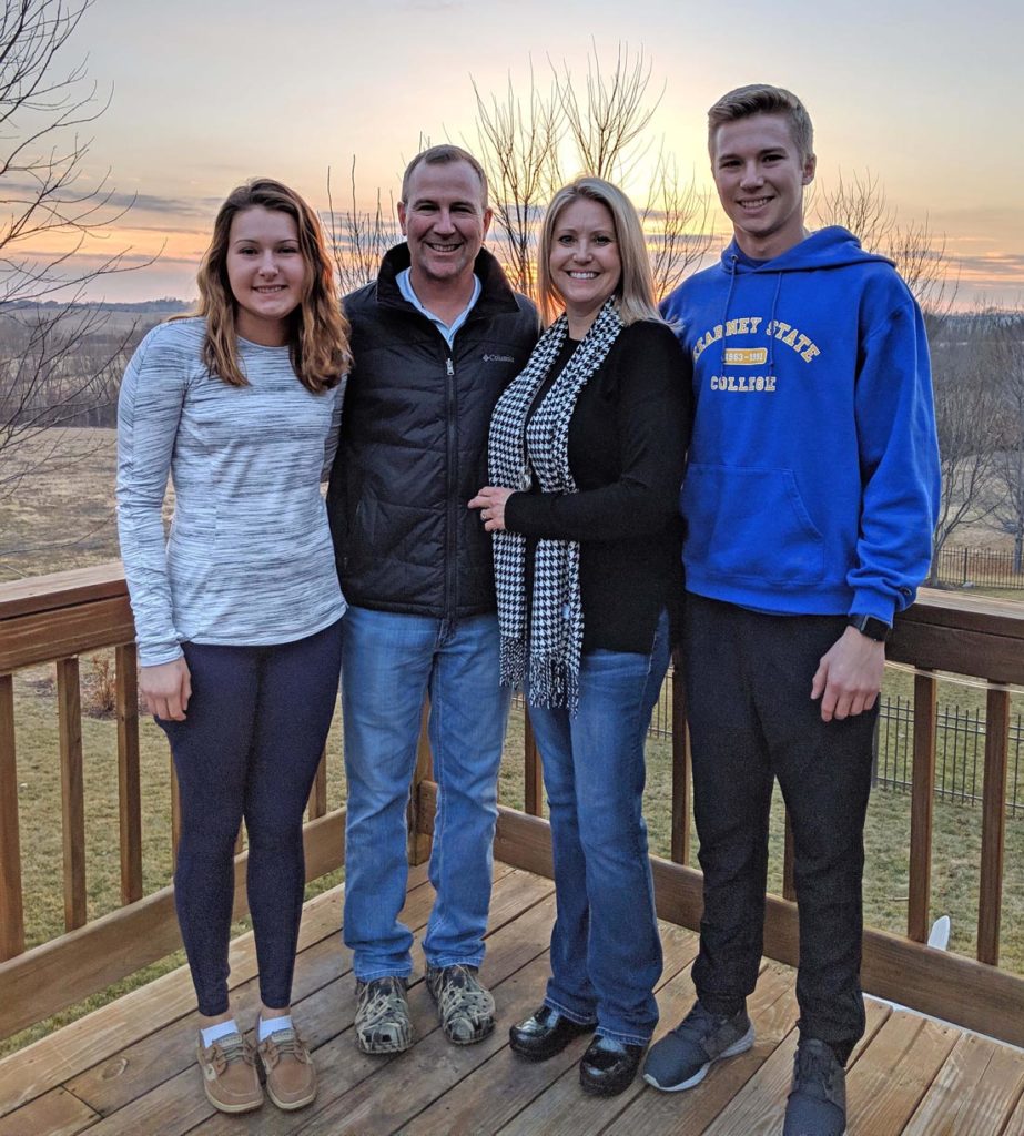 From left, Morgan, Mike, Heather and Trevor Daubert of Omaha pose for a family photo during the 2018 holiday break. Mike and Heather met at UNK in 1990 and earned their bachelor’s degrees in May 1994, two months before their wedding. Their twin children Morgan and Trevor currently attend UNK. (Courtesy photo)