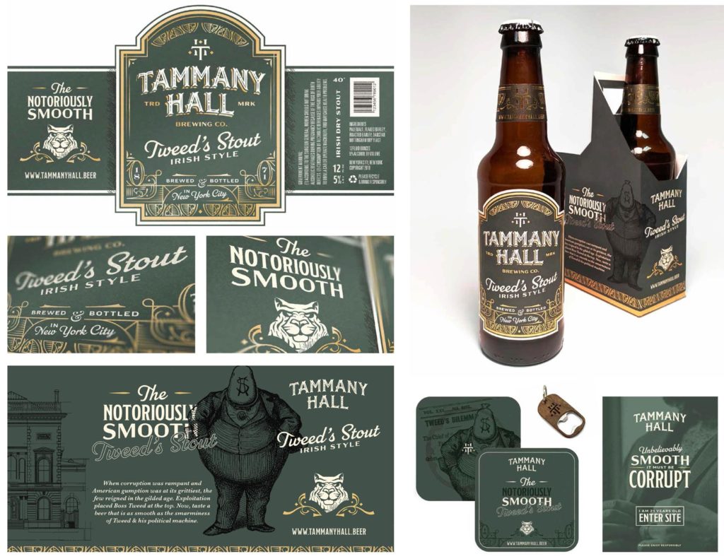 UNK senior Jase Hueser received gold awards for three entries, including this brand identity campaign for the fictional Tammany Hall Brewing Co., during the annual Nebraska American Advertising Awards.