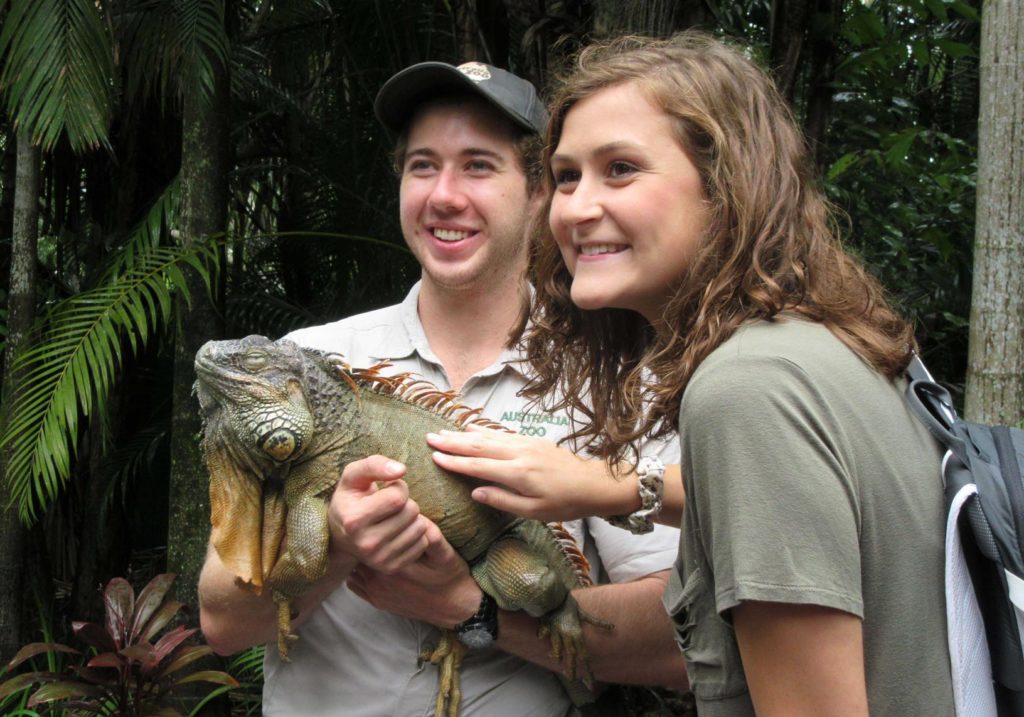 Marlana Kent of Cambridge checks out an iguana at the Australia Zoo during a UNK study abroad trip. Kent and five other UNK students spent three weeks in Australia in July. (Courtesy photo)