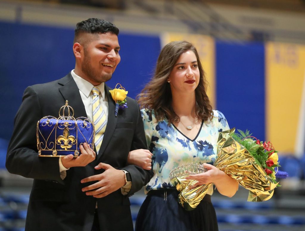 UNK 2018 homecoming king Odwuar Quiñonez of Lexington and queen Anna Wegener of Lindsay.