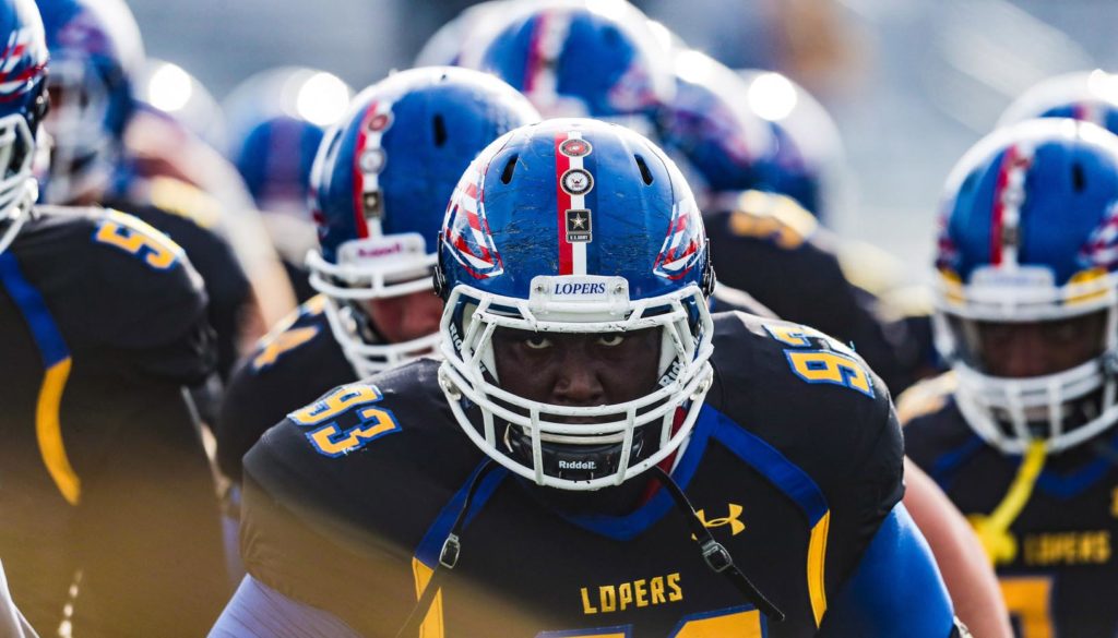 UNK senior defensive lineman Jordan Ingraham (93) has played in all 37 games over the past four seasons, recording 89 tackles and 6.5 sacks. (Photo by Corbey R. Dorsey, UNK Communications)