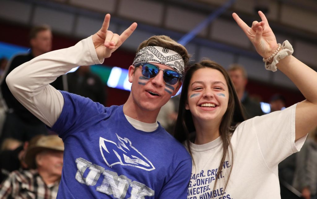 UNK fans “throw the Lopes” during Saturday’s NCAA Division II women’s volleyball championship at the Auraria Event Center in Denver.