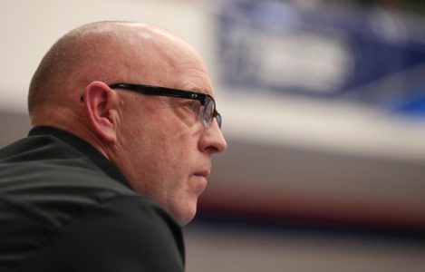 UNK head volleyball coach Rick Squiers, pictured during Saturday’s NCAA Division II national championship match in Denver, called this year’s team one of the best in UNK Athletics history.