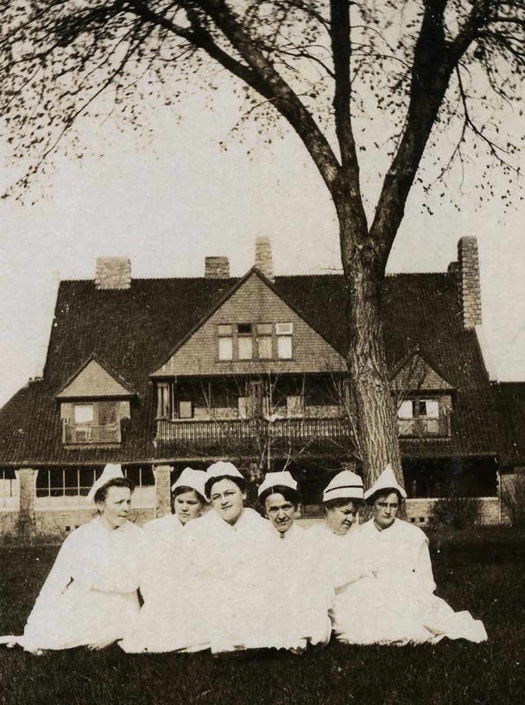 Nurses from the Nebraska State Hospital for Tuberculosis are pictured outside what is now the G.W. Frank Museum of History and Culture in Kearney. The hospital operated from 1912 to 1972 in buildings that are now part of UNK’s west campus. (Courtesy photo)