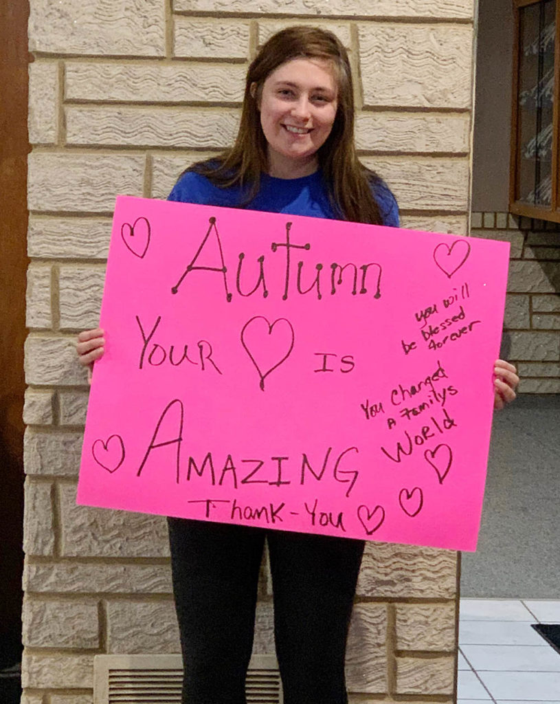 A family member made this poster for Autumn Ickler when she was released from the Plainview hospital. (Courtesy photo)