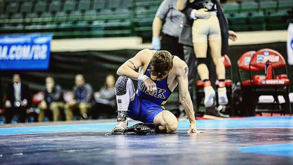 Josh Portillo is using a heartbreaking loss in last year’s Division II title match as motivation this season. “If I make the finals, I cannot lose again,” the UNK wrestler said. “I will not lose again.” (Photo courtesy of the NCAA)