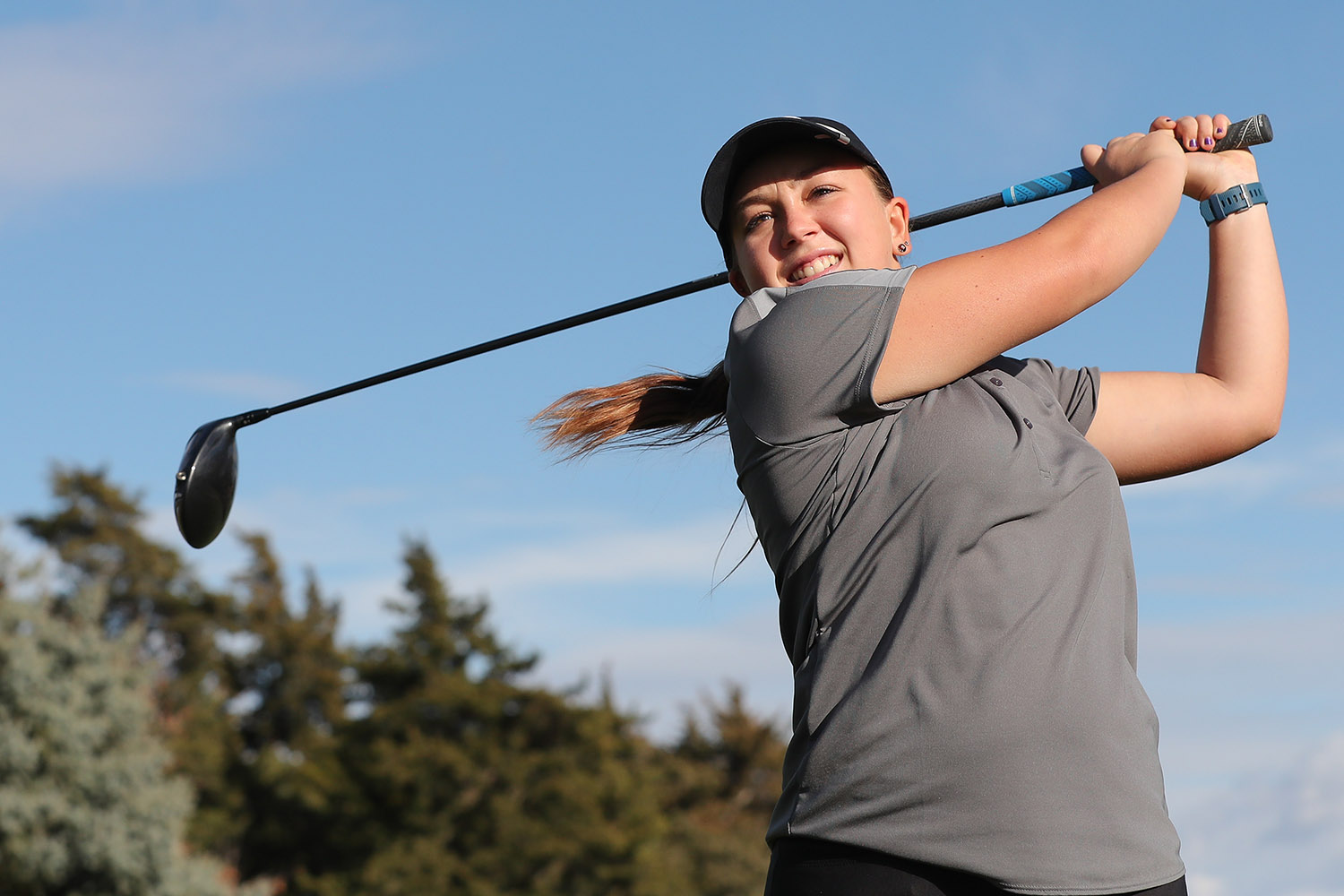 UNK senior golfer Mikayla Frei will graduate in May with degrees in athletic training and psychology. “Golf brought me out here to UNK for me to get my education, and I don’t know that I would have gotten a better education anywhere else,” she said. (Photos by Corbey R. Dorsey, UNK Communications)
