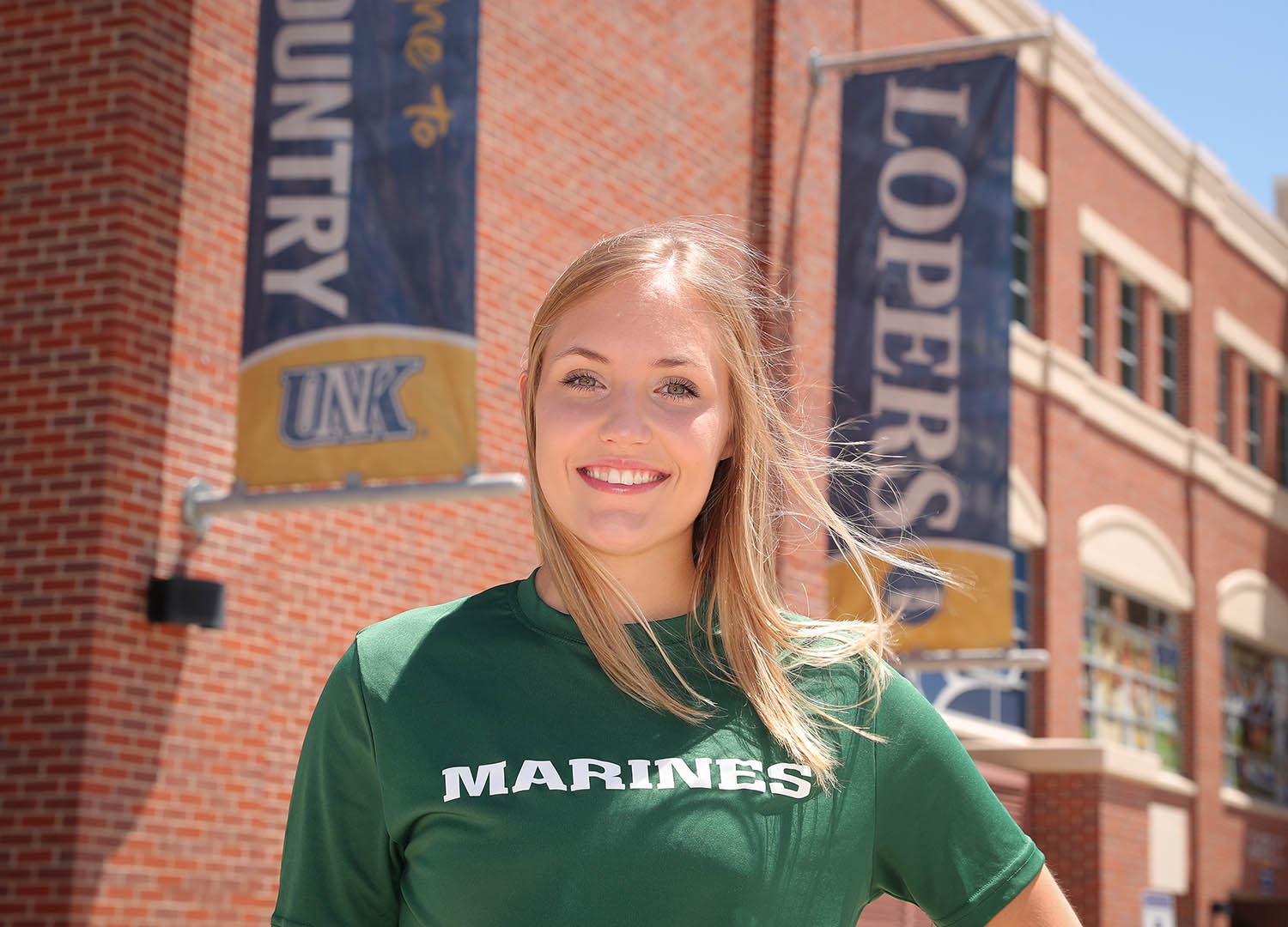 Inspired by her family’s military legacy, UNK student Emily Petersen made the decision last fall to apply for the Marine Corps Officer Candidates School. Her father, grandfather and grandmother all served in the Marines. (Photos by Corbey R. Dorsey, UNK Communications)