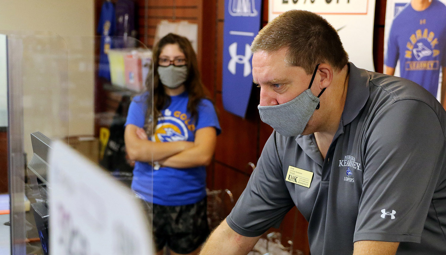 UNK is requiring students, staff, faculty and visitors to wear face masks in all shared spaces on campus this fall. (Photo by Todd Gottula, UNK Communications)