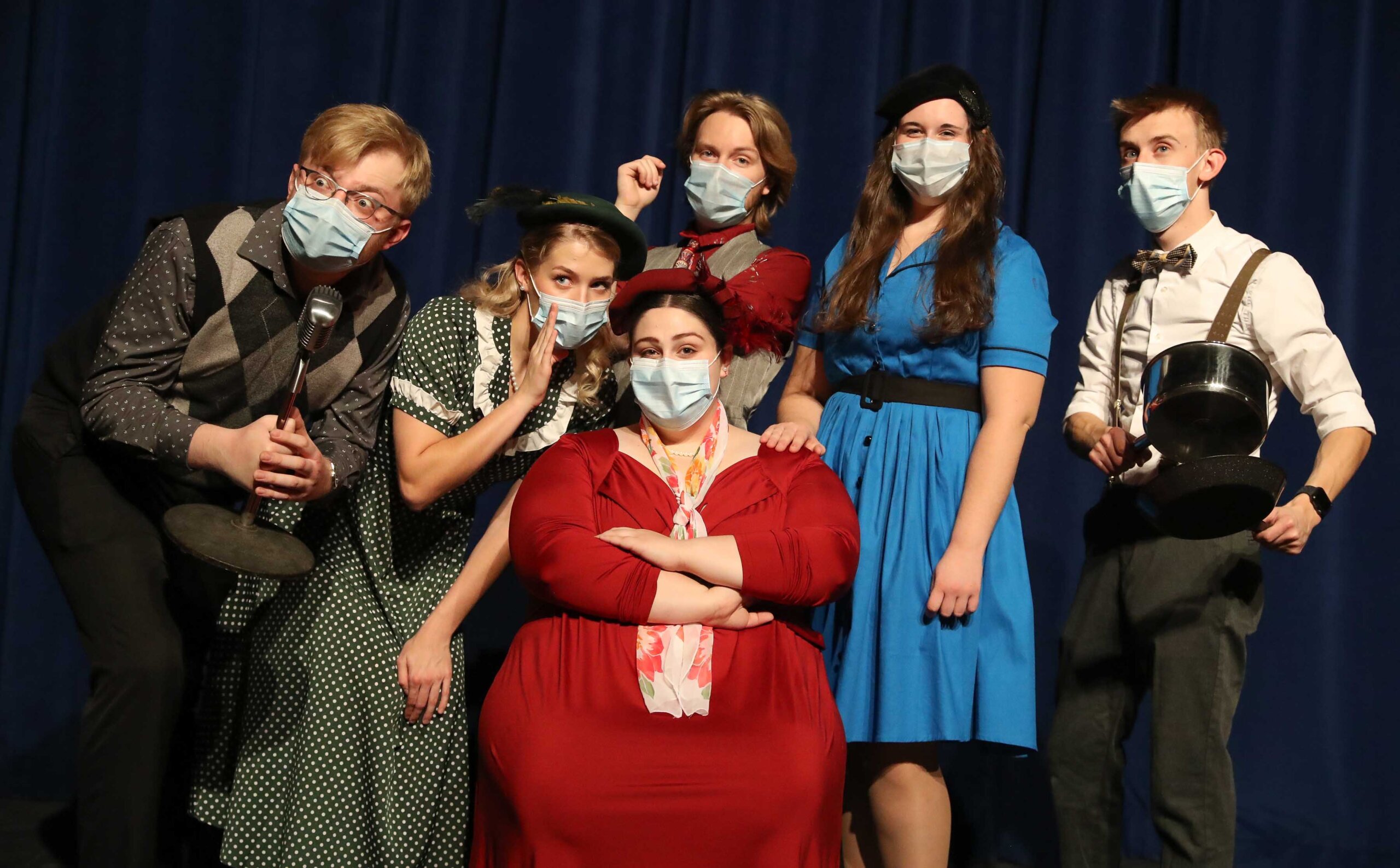 From left, UNK students Will Frederick, Hannah Petersen, Terran Homburg, Maximus Wohler, Cassie Brown and Bryce Emde are part of the upcoming Opera Workshop production “The Old Maid and the Thief.” The live radio opera will be presented 2 p.m. Sunday on KLPR 91.1 FM and via livestream.