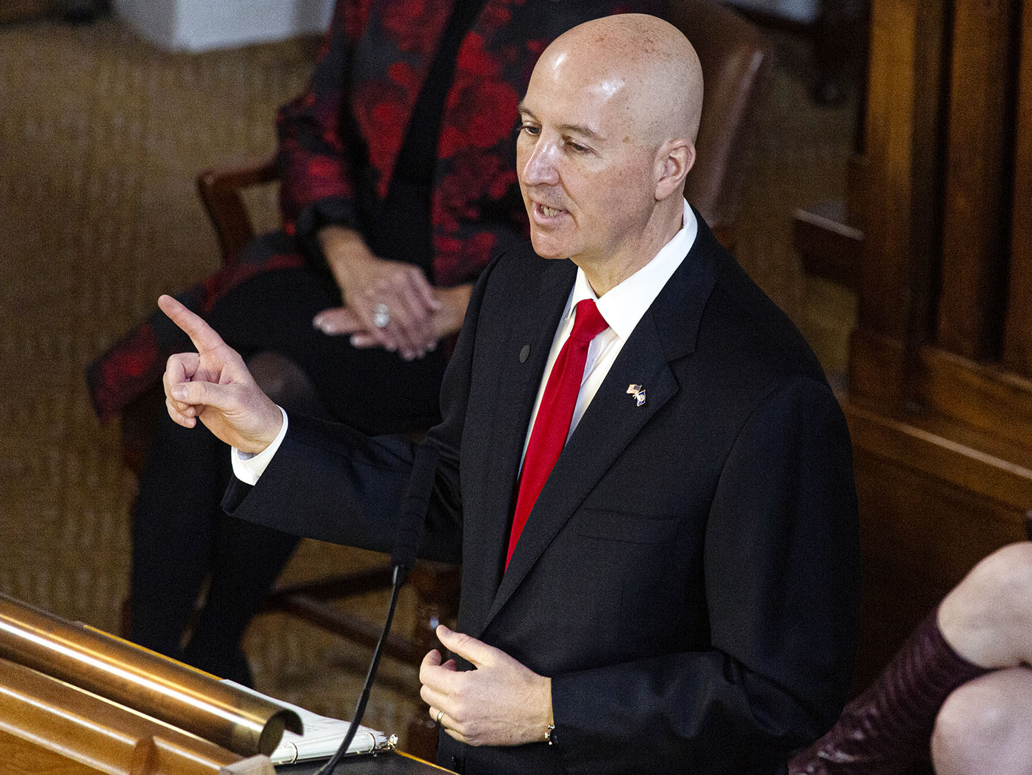 Nebraska Gov. Pete Ricketts delivers the annual State of the State address Thursday at the Capitol in Lincoln. (Courtesy photo/Jake Daniels)