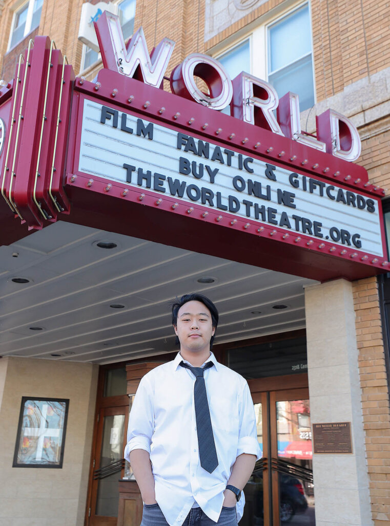 Ryan Range’s documentary, “When The World Closed,” highlights The World Theatre’s impact on Kearney and the community effort that helped the historic movie house get through the COVID-19 pandemic. (Photos by Erika Pritchard, UNK Communications)