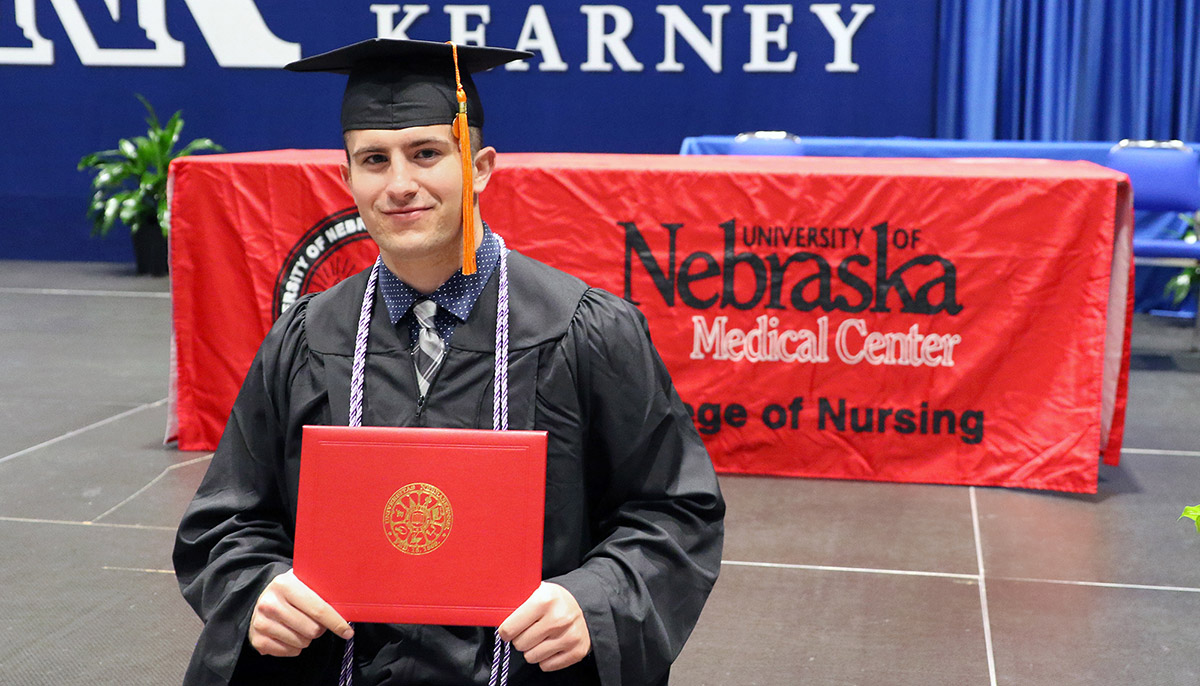 Preston Hall received his Bachelor of Science in Nursing degree from the University of Nebraska Medical Center during a commencement ceremony Thursday evening at UNK's Health and Sports Center.