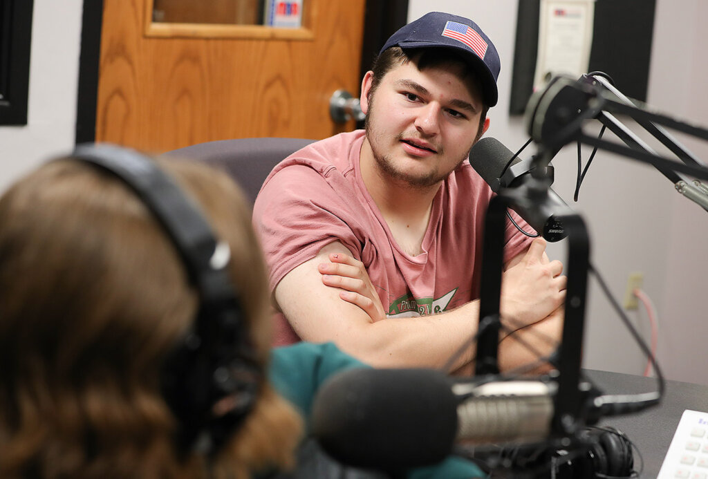 Lutheran High Northeast senior Micah Goedeken spends time in the KLPR radio studio Thursday during the Digital Expressions Media Camp at UNK.