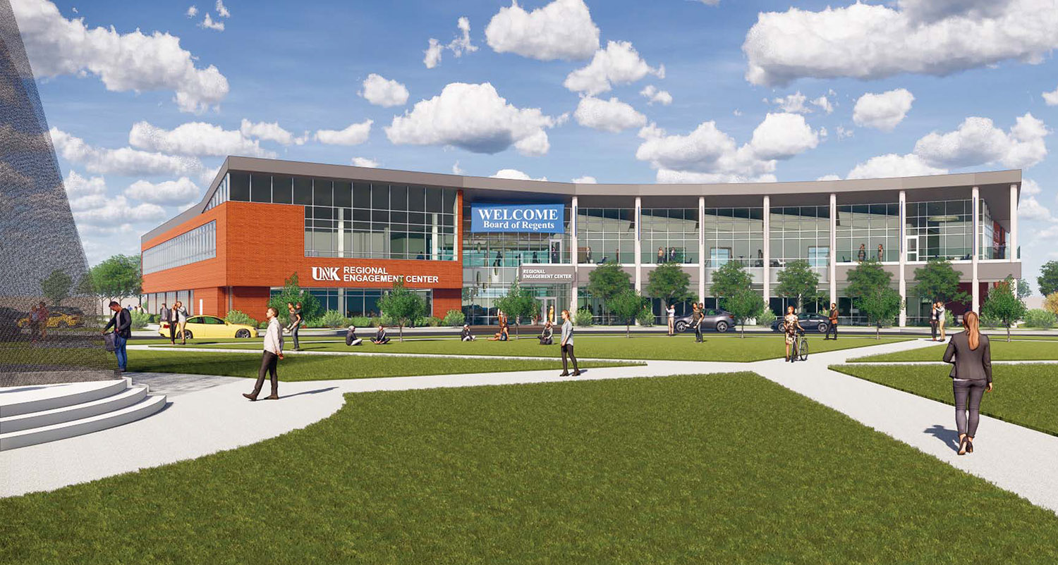A 49,000-square-foot Regional Engagement and Alumni Center will be built on UNK’s University Village development. The $15.6 million project is expected to be complete in early 2023.