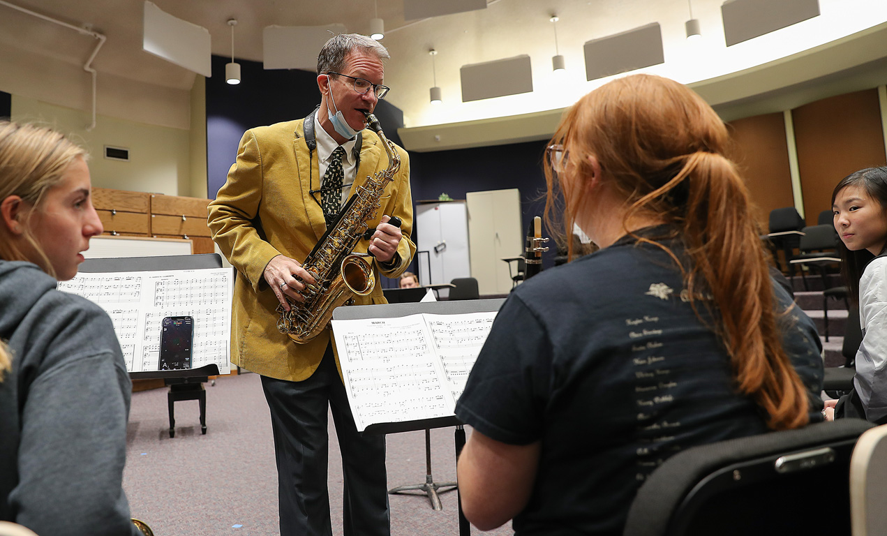 UNK music professor David Nabb leads a woodwinds breakout session Thursday afternoon during the first-ever UNK Music Day. (Photos by Erika Pritchard, UNK Communications)