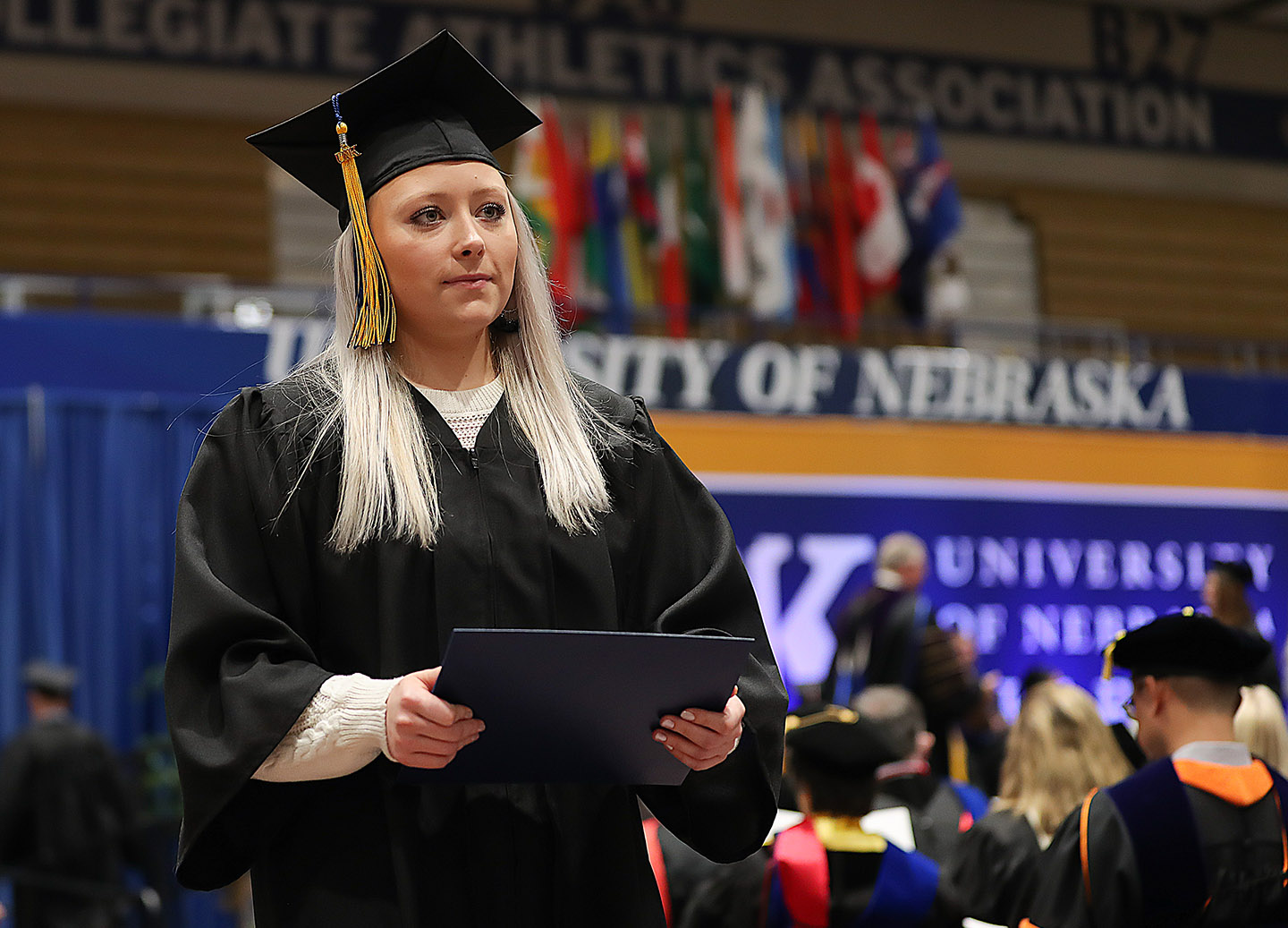 Gracie Bullock graduated Friday with a bachelor’s degree in social work from UNK. It was her first time on the UNK campus.