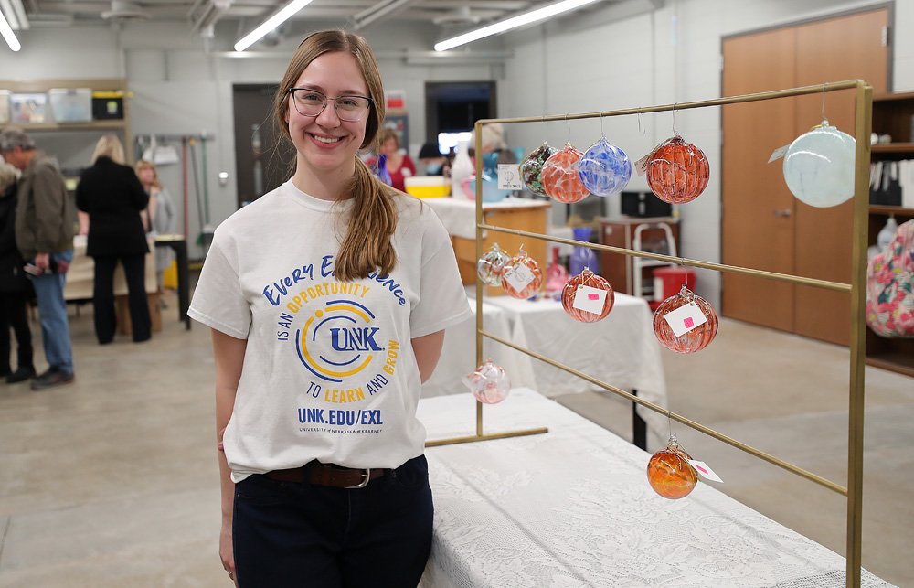 Alea Reifenrath, a senior from Wynot, is in her second semester of glassblowing at UNK.