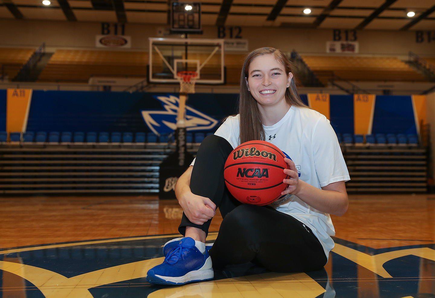 "We trust each other on the floor because we can trust each other off the floor,” UNK forward Elisa Backes says. “We hold each other accountable. We know we’re going to be working as hard as we can for each other.” (Photo by Erika Pritchard, UNK Communications)