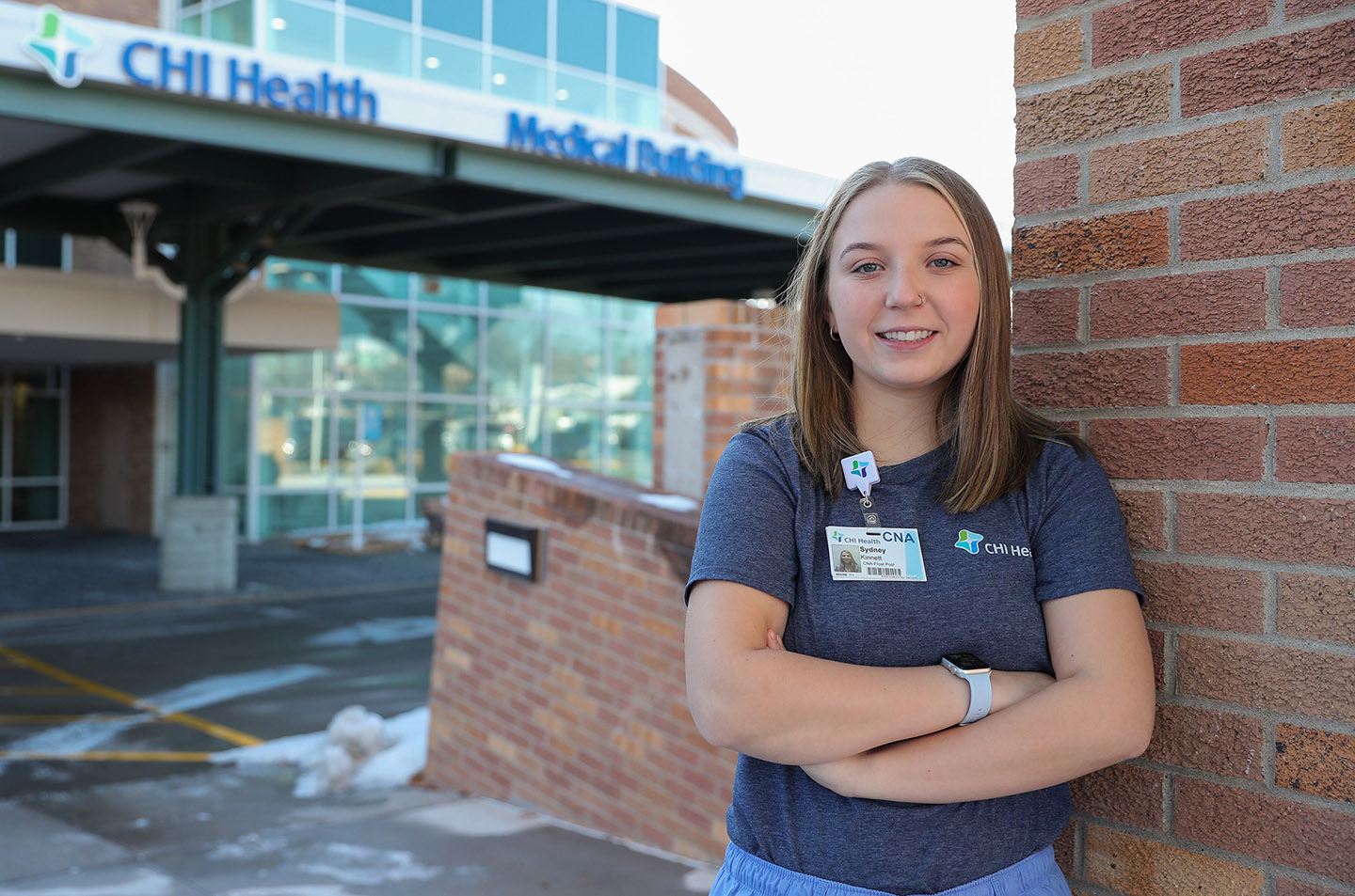 Sydney Kinnett is working as a certified nursing assistant at CHI Health Good Samaritan in Kearney while completing the pre-nursing program at UNK. She receives financial assistance from the Nebraska Career Scholarship program. (Photo by Erika Pritchard, UNK Communications)