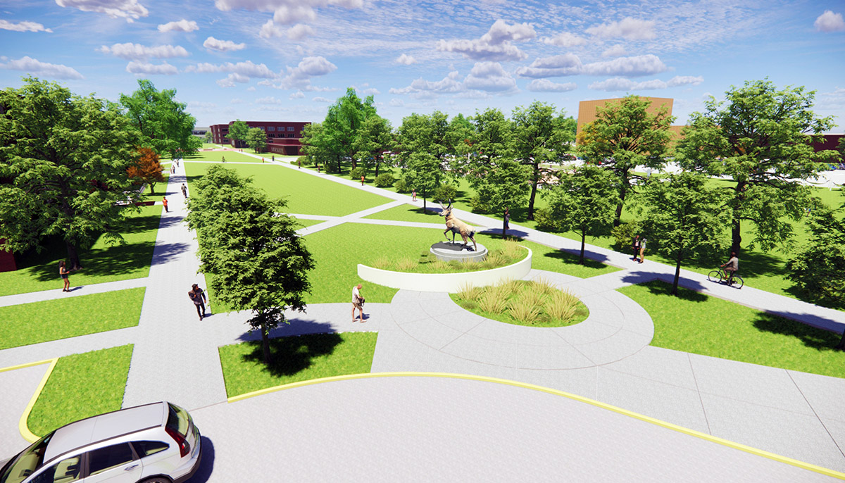 The former site of UNK’s Otto Olsen building will be transformed into the 26th Street Mall, an area featuring parking, greenspace and a 10-feet-tall antelope sculpture.