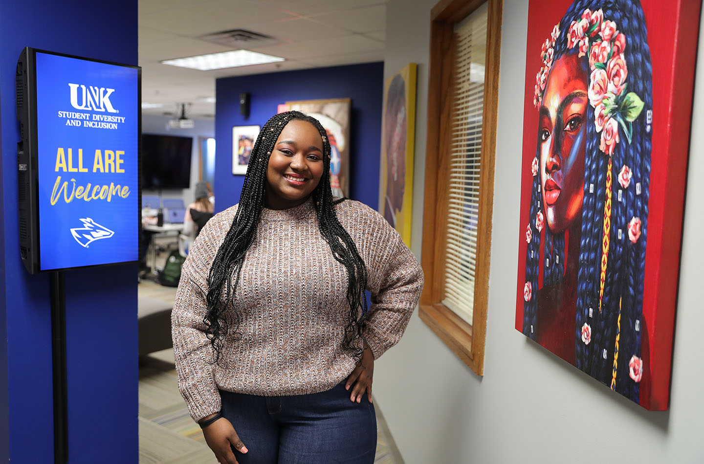 A recipient of the Diversity Service Scholarship, Esther Uma is studying social work at UNK. She serves as vice president of the Black Student Association and is part of the Student Diversity Leadership Program. (Photos by Erika Pritchard, UNK Communications)