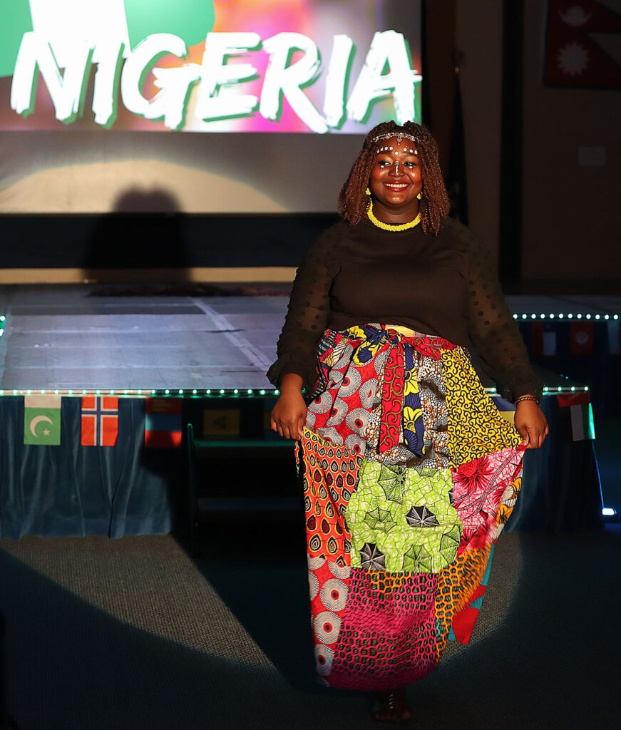 Esther Uma represented her home country of Nigeria during last semester’s Cultural Fashion Show.