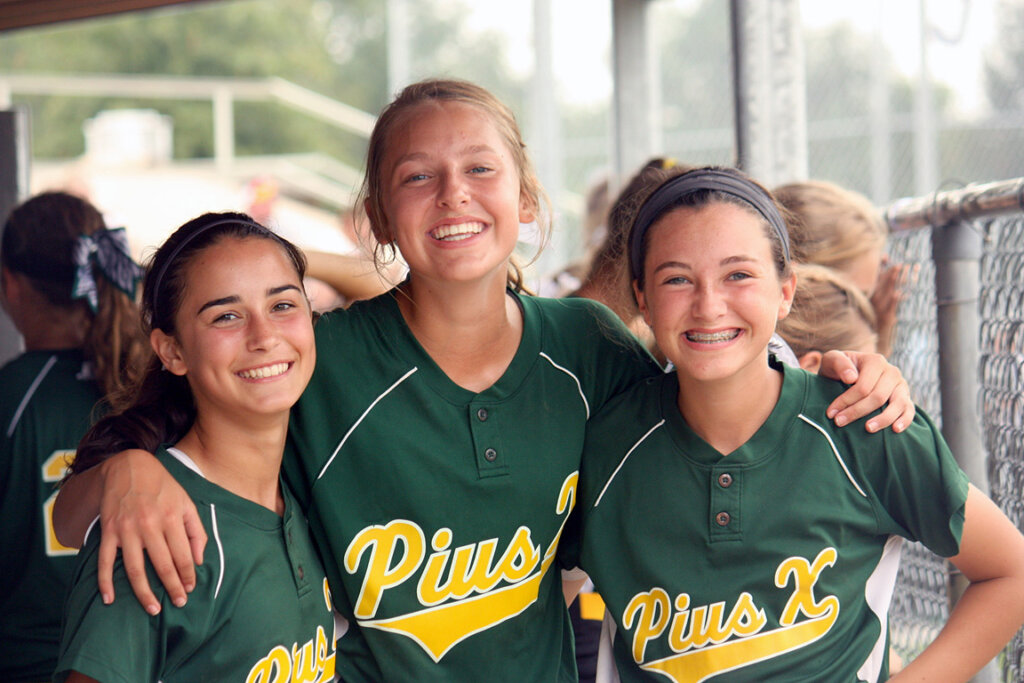 From left, Abbie Vodicka, Amelia Jarecke and Carlee Liesch are pictured during their freshman year at Lincoln Pius X High School.