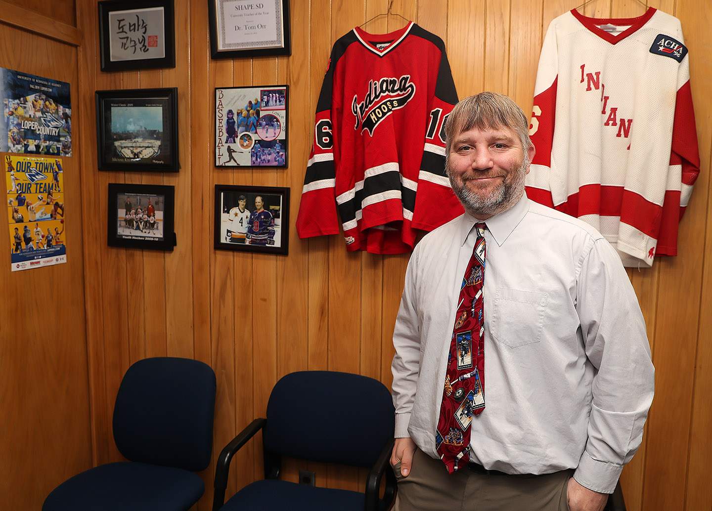 Thomas Orr played and coached collegiate hockey before joining UNK in August 2019. He still serves as the Midwest scout for Indiana University. (Photo by Erika Pritchard, UNK Communications)