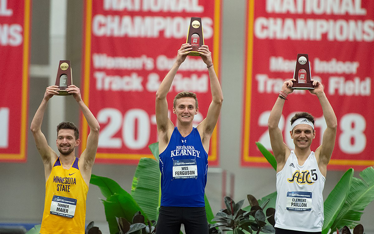 Wes Ferguson won the 800-meter title at this year’s NCAA Division II Indoor Track and Field Championships, becoming the fifth Division II men’s national champion in UNK history. (Photo by Roger Nomer)