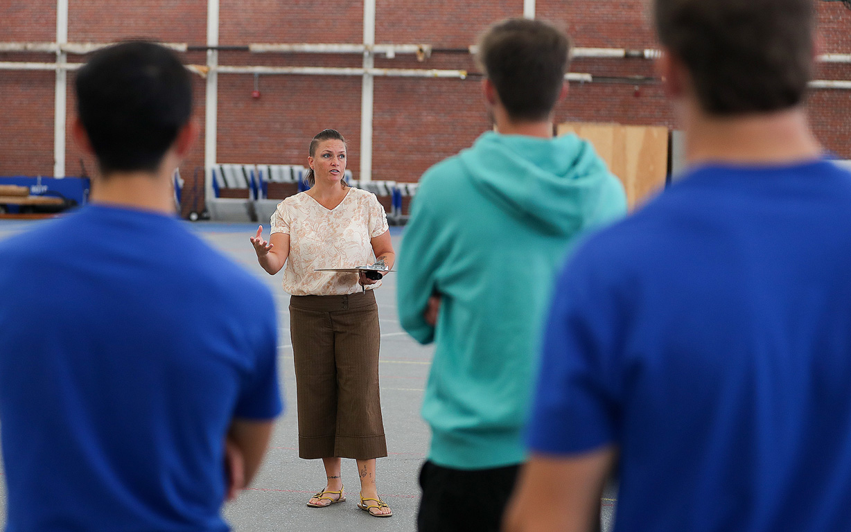 Shannon Mulhearn, an assistant professor of physical education, teaches a class inside UNK’s Cushing Coliseum.